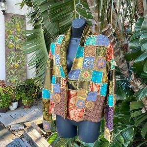 Sandy Starkman patchwork, bohemian brocade, crochet beaded jacket